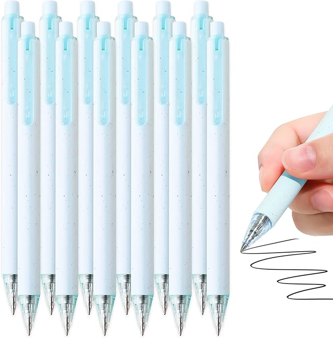 RIANCY Premium Blue Gel Pens - Smooth Writing, Quick Dry, Set of 12 - Ideal for Journaling, Note-Taking, Art Supplies