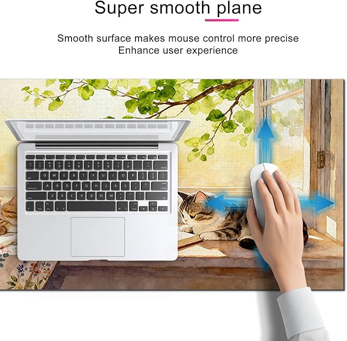 Cat XL Mouse Pad 31.5 x 11.8 Inch Gaming Mousepad Diatomite Large Keyboard Mouse Pad for Home and Office Desk Accessories with Peaceful Sunlit Window Cats Illustration