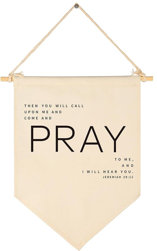 Inspirational Christian Bible Verse Scripture Banner Flag Sign Pennant Poster Wall Decor Gifts for Home Office Religious Motivational Door-Then You Will Call Upon-Birthday Christmas Gift-15.6"x11"