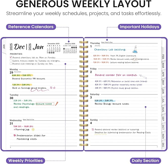 2026 Planner, Weekly and Monthly Calender Planner, Jan 2026 to Dec 2026, Hardcover 2026 Calendar Book with Tabs & Inner Pocket, Office Home School Supplies for Women & Men - A5 (6.3" x 8.5"), Periwinkle Blue