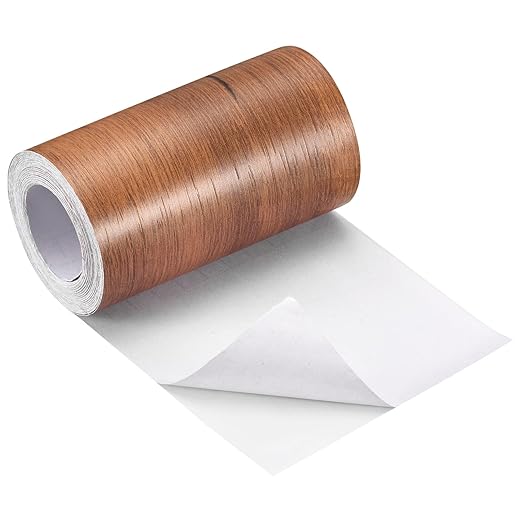 uxcell Wood Grain Tape, 5.91" x16 Ft Wall Paper Border Sticker Self-Adhesive Wood Grain Repair Patch with Scraper for Wall Corner Table Door Sofa Furniture Home Decor (Red Oak)