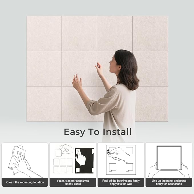 Large Felt Bulletin Board Tiles 48" x 36" Cork Board Alternative 12 Pack with 70 Adhesive Tabs Felt Wall Tiles Cork Boards for Walls Thick Slat Wall Panels for Home Office Classroom Decor