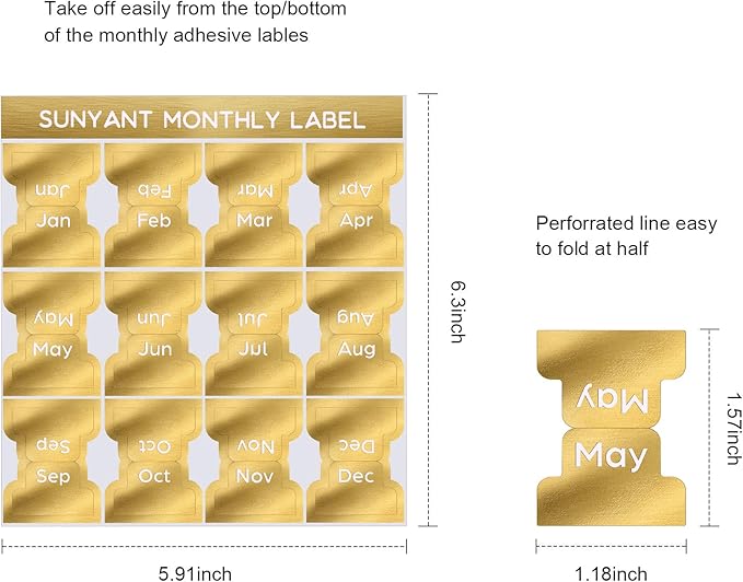 Outus 24 Pieces Monthly Adhesive Tabs for Planner - Designer Accessories Monthly Tabs Stickers Decorative for Office Planners Organizations Sturdy Notebook Planners Journal(Gold)