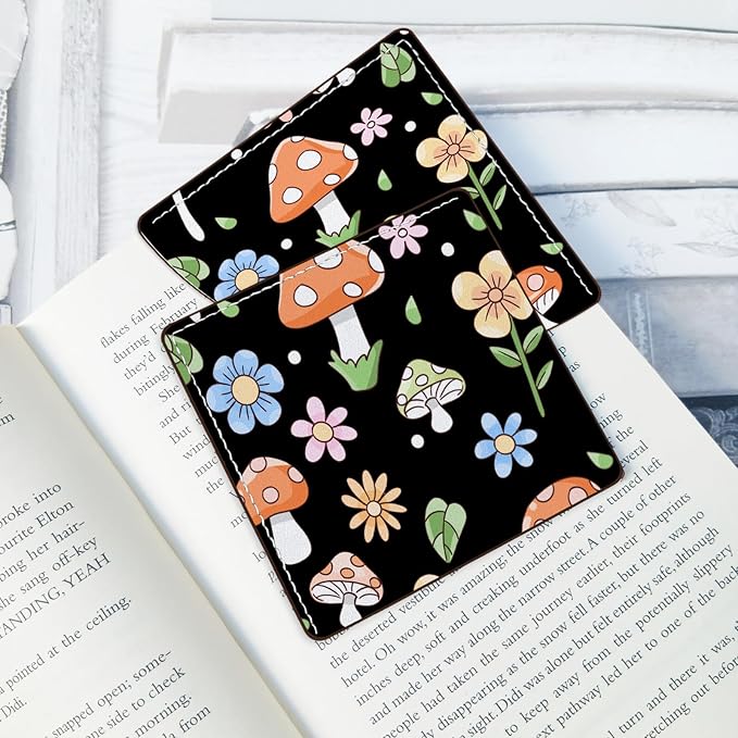 2 Pack Mushroom Leather Book Corner Bookmark, Durable Handmade Reading Accessories - Gifts for Readers, Women, Men, Teachers, Students 2