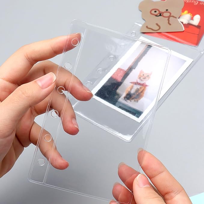 NatSumeBasics 12 A7 Binder Pockets Clear Cash Budget Envelopes PVC Planner Inserts for 6-Ring a7 Binder Sheet Protectors Organize Photos Cards Bills (A7, Clear)