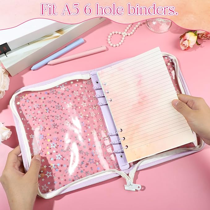 100 Sheets Gradient A5 Refill Papers for Planner Binder Insert, 120GSM Thick Loose Leaf Lined Paper, 6 Hole Notebook Filler Paper for A5 6 Ring Budget Travel Journal Diary Binder, Watercolor