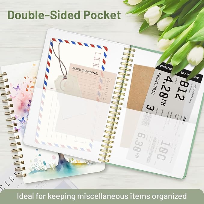 Stanoha Cute Spiral Notebook A5 Journal for Women Girls Kawaii Aesthetic Pretty Floral Design with Pocket, 8.5 x 5.7 inch, Graph, Butterfly Tree