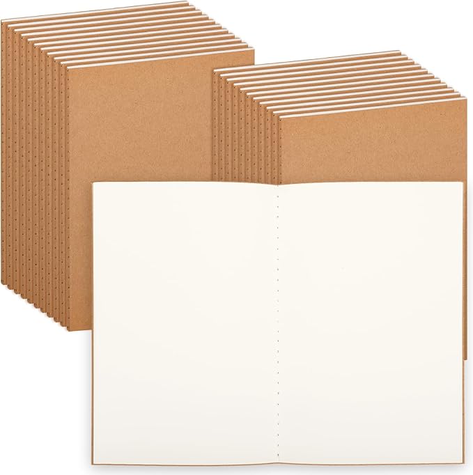 30 Pack Blank Kraft Notebooks, Travel Journal Set, Blank Paper Sketchbooks, Unlined Paper, 60 Pages 30 Sheets, 5.5 x 8.3 Inch, A5 Size, Journal Bulk for Writing School Office Supplies
