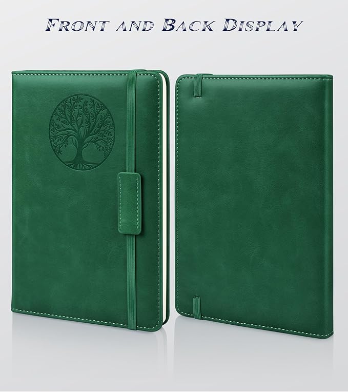 Biuwory Dotted Journal Notebook for Women Men, 160 Pages Hardcover Dot Grid Notebooks for Work, School & Travel, Leather Journals for Writing, Bullet Journaling 5.7"×8.3" (Green)