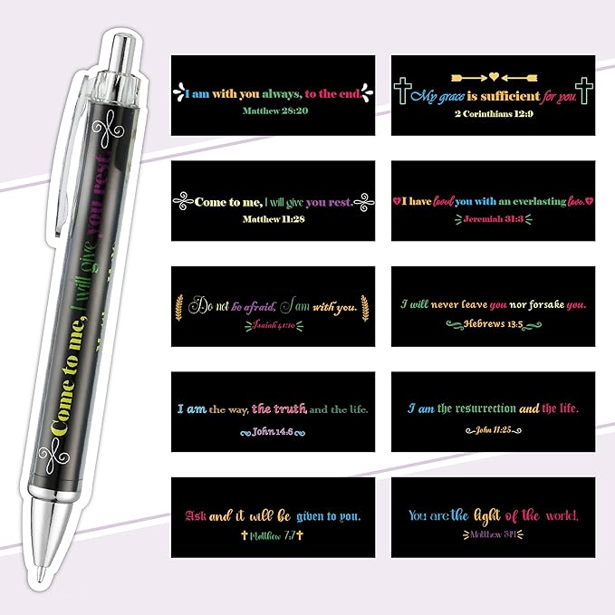 Mr. Pen- Christian Pen Set, 50 Pack, Black Ink, Bible Verse Pens Bulk, for Women Men, Black Style