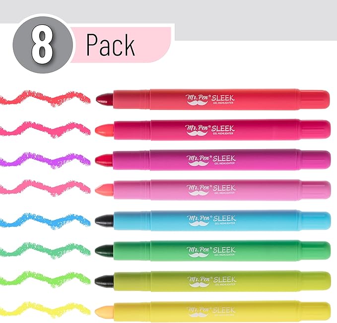 Mr. Pen- Gel Highlighters, 8 Pack, Assorted Colors, Bible Highlighters for Bibles That Do Not Bleed