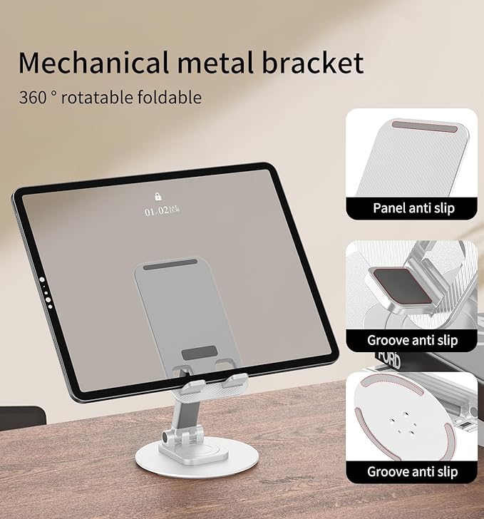 360° Degree Rotating Mobile Phone Holder,Fully Adjustable Foldable Desktop Phone Holder Stand Base,Foldable Desktop Cell Phone Stands for iPhone17 16 15 Pro Max Plus iPad Samsung (K39B-White)