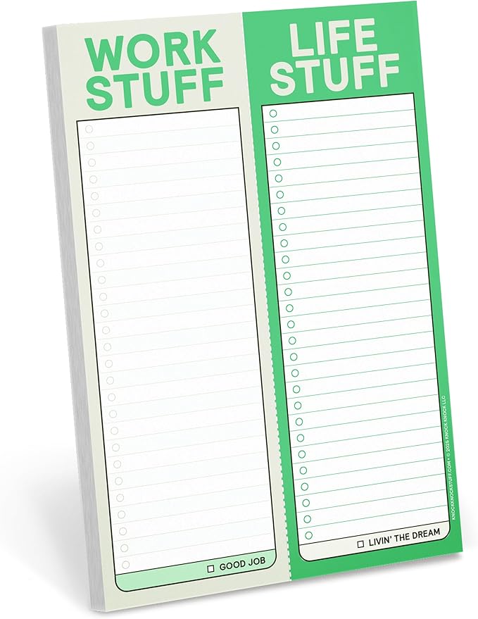 Knock Knock 1-Count Work Stuff Life Stuff Perforated Note Pad, To Do List Planner for Work & Daily Life, 60 Perforated Sheets, 6 x 9-Inches Each