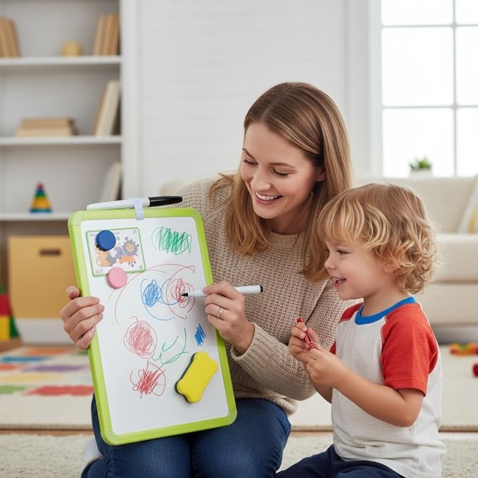 MXG 8x12 Inch Green Portable Dry Erase Board, Double Sided Small White Board with Magnetic Accessories, Handheld Whiteboard for Desk, Fridge, Wall, Includes Pen, Eraser & Pen Holder