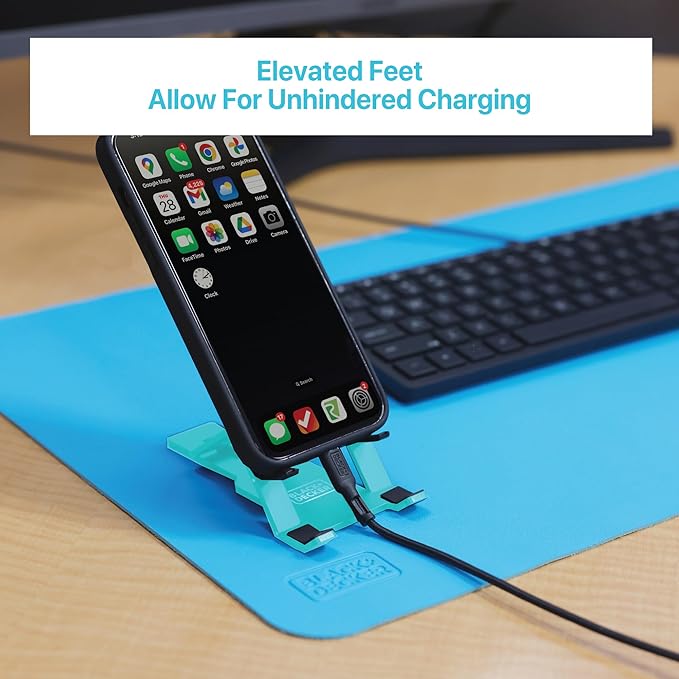 BLACK+DECKER Phone Stand for Desk - Folding Cell Phone Stand Holder - Adjustable and Portable, Folds Down Flat - for Office, Gaming, Bed, Travel - Phone Kickstand Compatible with iPhone (Loch Ness)