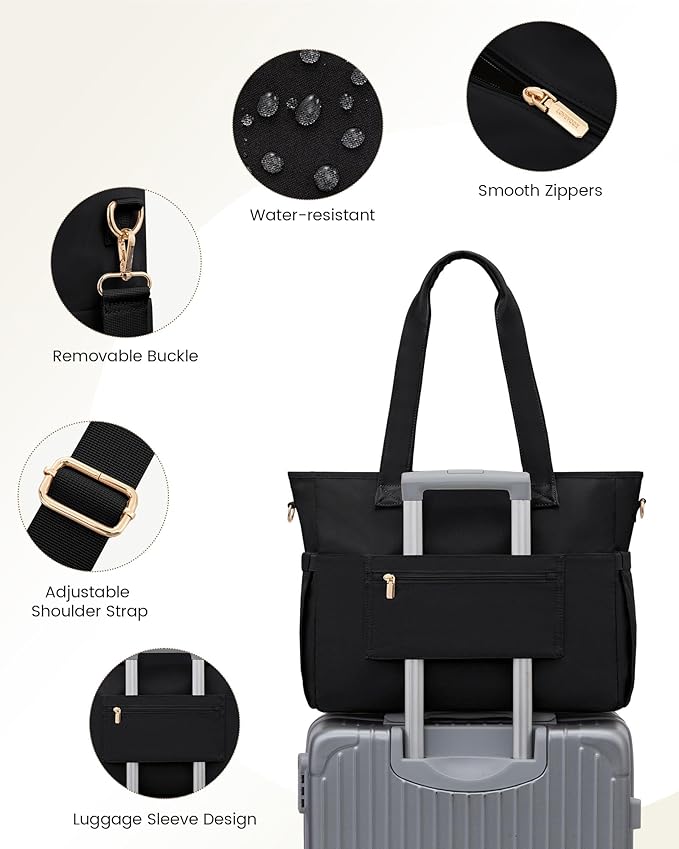 LOVEVOOK Teacher Tote Bag for Women, 15.6 Inch Laptop Bag with Inside Large Cup Pocket, Large Capacity&Multi-Pockets Nurse Work Bag, Professional Briefcase Business Purse Handbag Gifts, Black