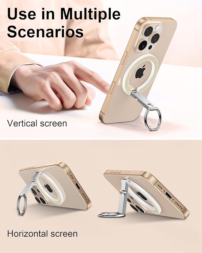 AILKIN Magnetic Phone Ring Holder Stand for Back of Phone, MagSafe Grip & Stand, Magnetic iPhone Holder for Hand, Mag Safe Kickstand for iPhone 17/16/15/14/13/12, MagSafe Ring Holder Grip-Gold Bling