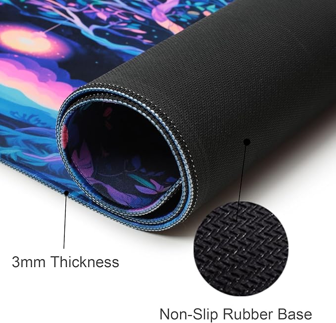 Manicer Colorful Tree of Life Mouse Pad, Blacklight Gaming Extended Large Desk Pad, UV Reactive Waterproof Long Keyboard Big Mouse Mat with 3mm Non-Slip Rubber Base for Office Home - 31.5" x 11.8"