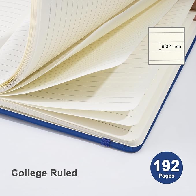 ViVin Lined Journal Notebooks for Work, 192 Pages, Medium 5.5 x 8.3 inch, College Ruled, A5 Hardcover Journaling Notebooks for Writing, 8 Pack Bulk,Navy Blue