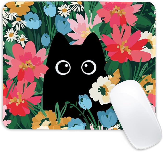 Black Cat Square Mouse Pad,Non-Slip Rubber Base Mouse Pad,Home Office Decoration Desktop Accessory,Laptop Mouse Pad for Office Laptops,9.4x7.8x0.12inch 3