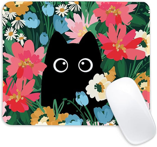 Black Cat Square Mouse Pad,Non-Slip Rubber Base Mouse Pad,Home Office Decoration Desktop Accessory,Laptop Mouse Pad for Office Laptops,9.4x7.8x0.12inch 3