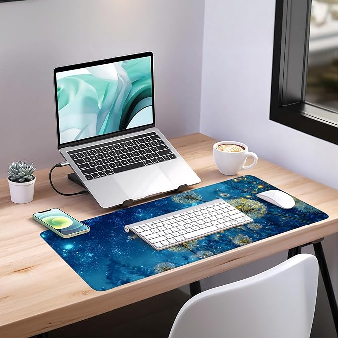 Dandelion Galaxy Extended Gaming Mouse Pad 35.4 x 15.7 Inch – Large Desk Mat for Gaming, Office Work, and Study, Featuring Dandelion and Cosmic Blue Theme with Non-Slip Rubber Base