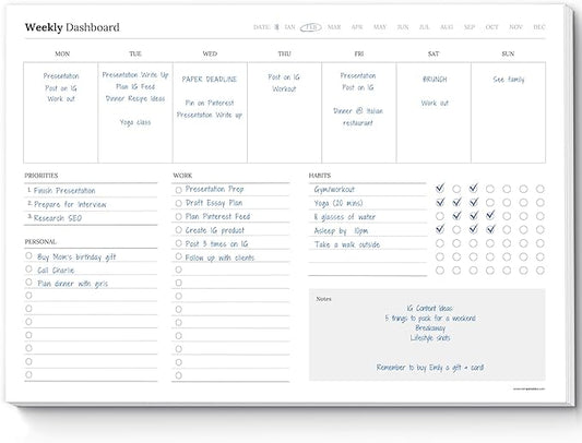 Weekly Dashboard To-Do List Notepad – Undated Weekly Planner with Habit Tracker & Notes – Minimalist A4 Layout for Productivity, Organization & Time Management (Mono)