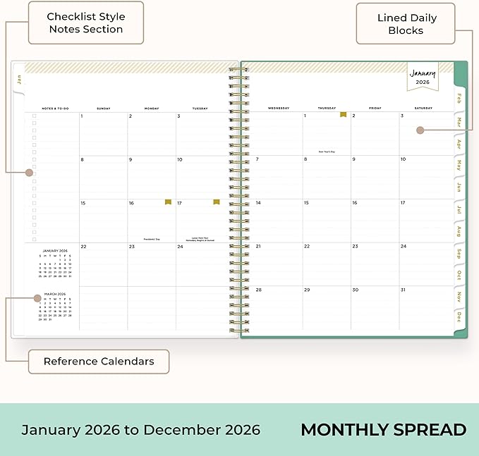 Blue Sky Day Designer 2026 Weekly and Monthly Planner Calendar, January 2026 - December 2026, 8.5" x 11", Clear Pocket Cover, Durable Twin Wire Binding, Includes Storage Pocket, Stickers, Peyton White