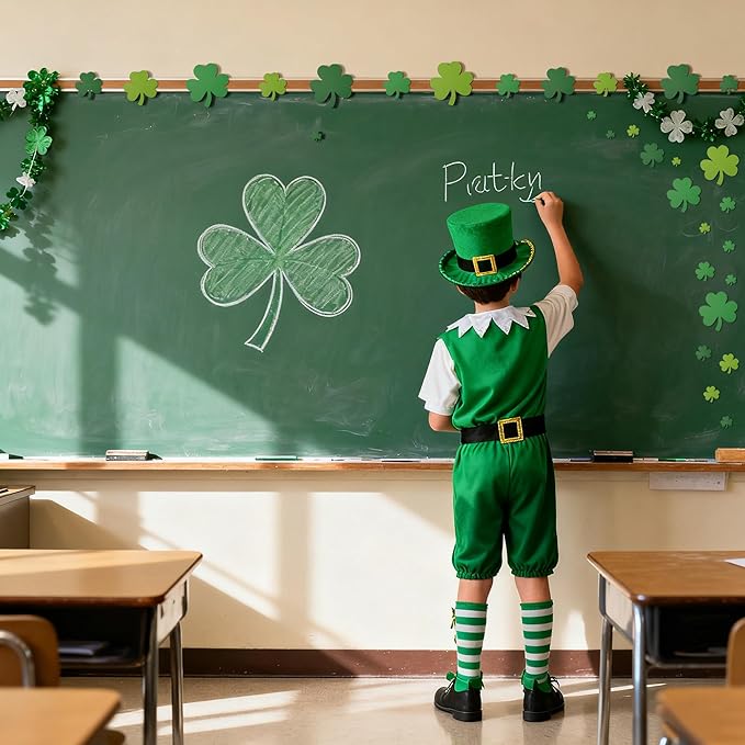 240 Pcs St. Patrick's Day Cutouts Set, Pre-Cut Green Paper Clover, Lucky Shamrock Shape Cut-Outs for Irish Themed Party Bulletin Board Decoration and DIY Crafts Supplies
