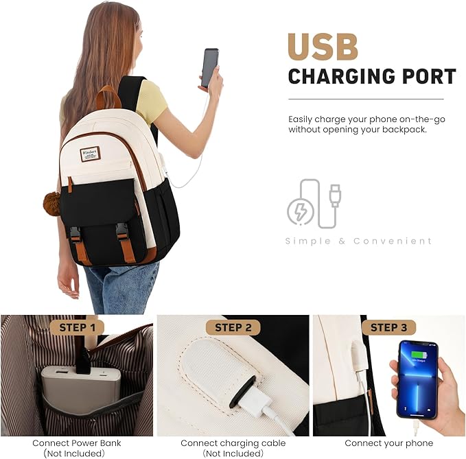 School Backpack for Teen Girls, Cute College Backpacks for Women Students Aesthetic Bookbag Large 15.6 Inch Laptop Bag Middle School Travel Back Pack (Beige-Black-Brown)