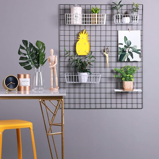 Kaforise Vinyl Dipped Wire Wall Grid Panel, Multifunction Photo Hanging Display and Wall Storage Organizer, Pack of 1, Size 39.4" X 31.5", Black