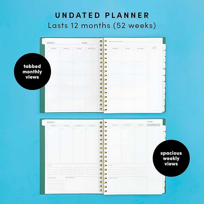 PAPERAGE Undated 12 Month Weekly & Monthly Planner with Durable Cover & Spiral Binding, 7.5 in x 9 in, Productivity Planner with Note Pages, Goals & Budget Trackers, Stickers & Bookmark (Lavender)