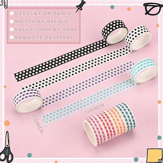 Janlaugh 24 Rolls Polka Dot Washi Tape Valentine's Day Easter Gifts Colorful Polka Dot Washi Stickers Bulk for Crafting Gift Journals Planners Scrapbooking Gift Wrapping DIY Crafts Favors
