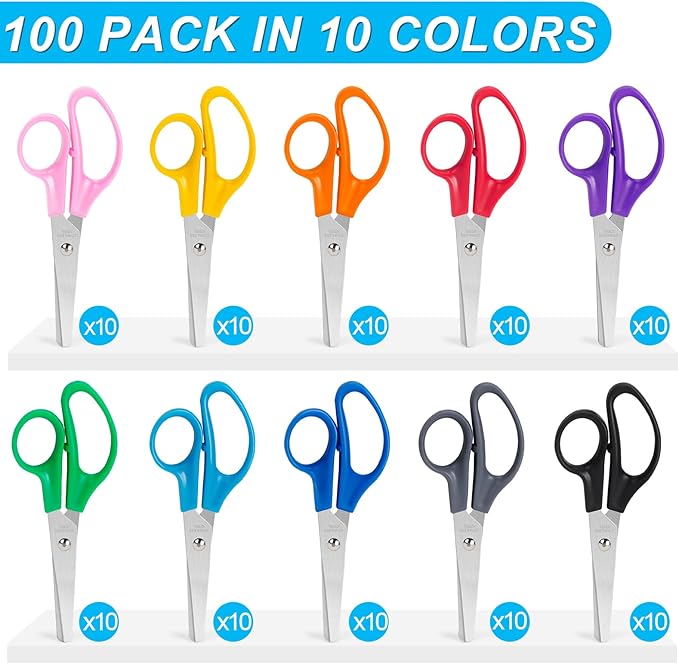 Toidgy 100 Pack Kids Scissors, 5 Inch Scissors Bulk for School, Blunt Tip Scissor for Kids Student Teacher,Kids Safety Scissor for Preschool Classroom Office Home,School Supplies Craft Cutting Paper