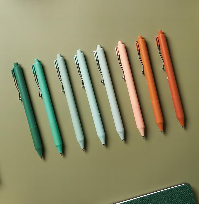 BLIEVE - Colored Gel Pens With Cool Matte Finish, Aesthetic and Cute Pens With Smooth Writing For Journaling And Bible Note Taking No Bleed Through, Cute School Supplies 8 Pack (Black Ink)