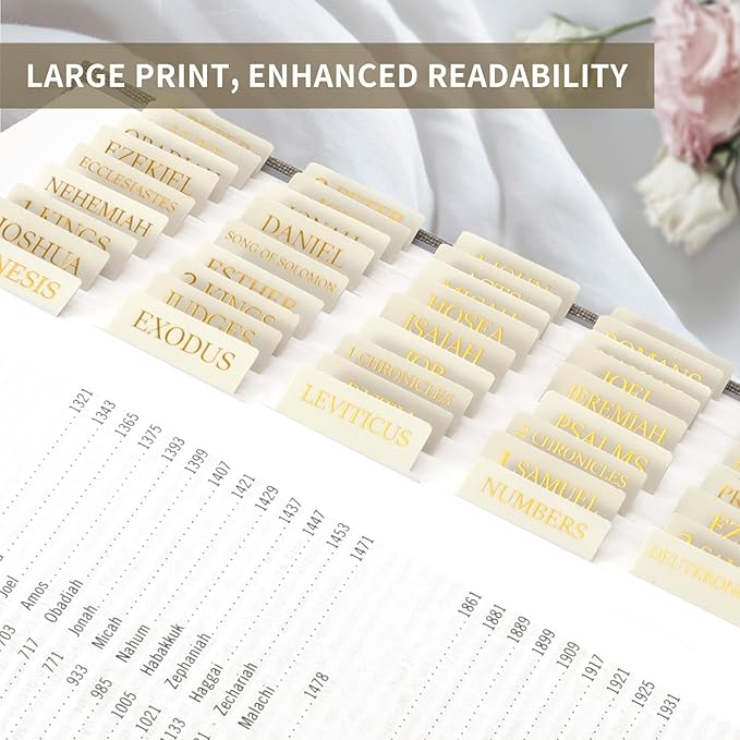Bible Tabs for Women & Men, Laminated Bible Tabs for Study Bible, Large Print Bible Tabs for Easy Navigation, Bible Index Tabs, 66 Tabs Old & New Testament, Extra 9 Blank Tabs - Beige