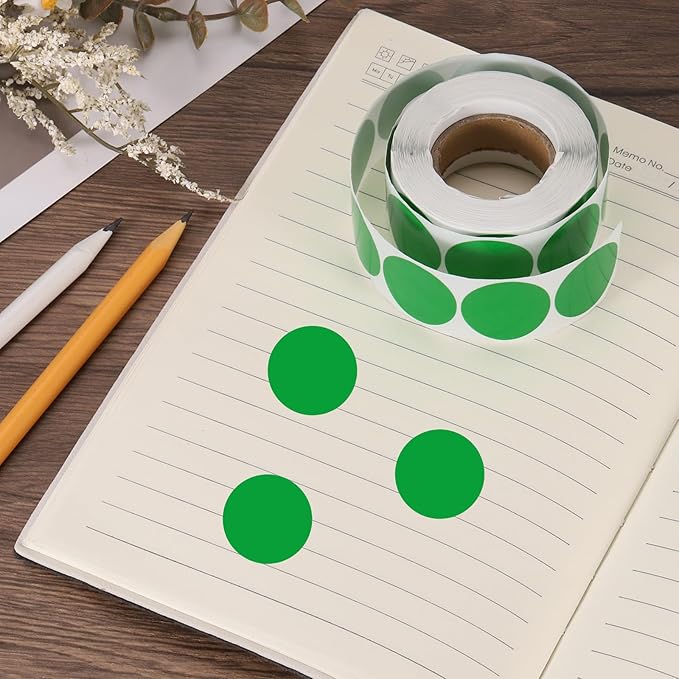 uxcell 500pcs Green Round Stickers Roll 1 Inch Self-Adhesive Stickers Coding Label Removable for DIY Crafts Homework, Office, Shop, Home, Classroom Marking