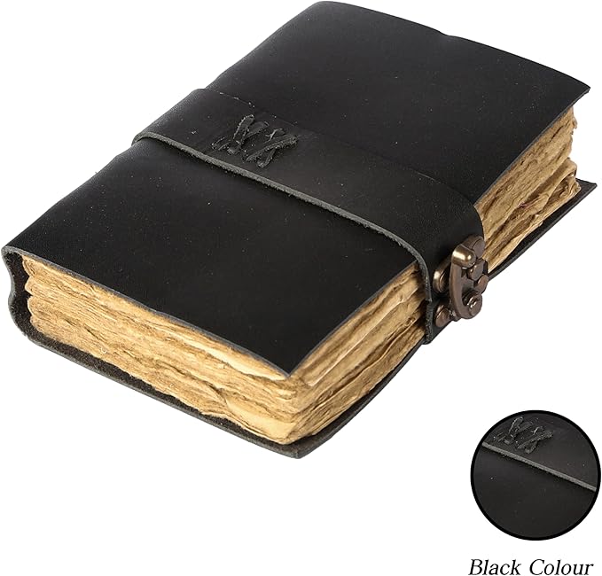Vintage Leather Journal Handmade Buffalo Deckle Edge Paper – Leather Bound Journal for Women Men Vintage C-Lock Closure Ideal for Writing & Travel for Artists