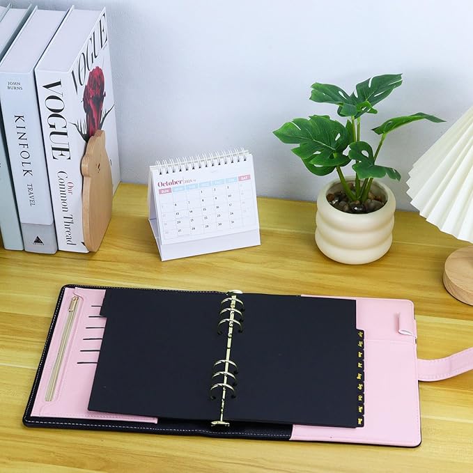 Koqye Leather Textured A5 6-Ring Binder Dividers with 12 Monthly Tabs, Black Paper Index Page Separators for Planner/Organizer (2 Set - 12 Monthly Tabs)