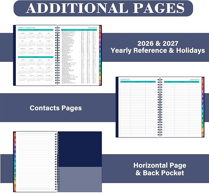 2026 Planner - 2026 Planner Weekly and Monthly, JAN 2026 - DEC 2026, 6" x 8.4", Calendar Planner with Premium Paper, Twin-wire Binding, Waterproof Cover, Coloful Tabs, Blue
