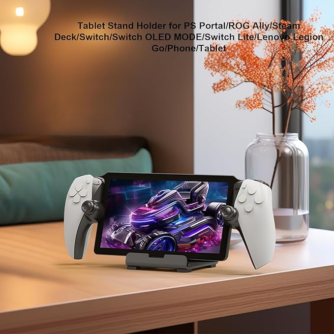 Tablet Desktop Stand Compatible with ROG Ally X/PlayStation Portal/Steam Deck,Desktop Handheld Game Console Holder with Anti-Slip Silicone Pad (Black)