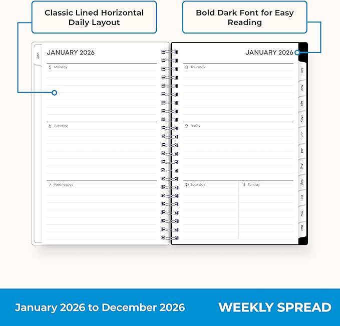 Blue Sky 2026 Weekly and Monthly Planner Calendar, January 2026 - December 2026, 5" x 8", Clear Pocket Cover, Laminated Tabs, Durable Twin Wire Binding, Analeis