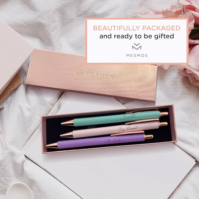 MESMOS Pastel Pens, Mindfulness Gifts, Inspirational Fancy Pens for Women, Wellness & Spiritual Gifts, Self Love Self Care Relaxing Gift, Journaling Cute Luxury Pretty Pen Set