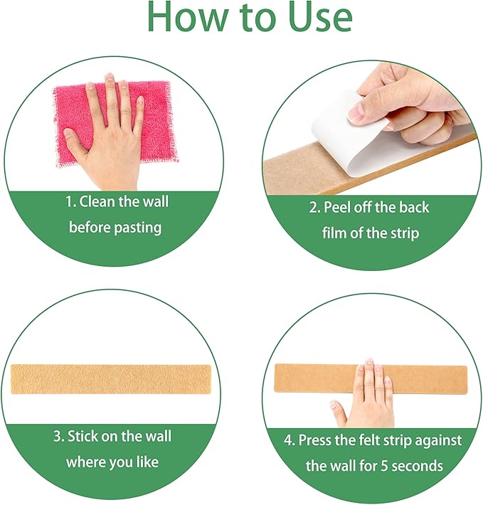 Cork Board for Walls - 8 Pack Felt Pin Board Bar Strips - Self-Adhesive Lightweight Bulletin Board - Cork Board for Office with 40 Push Pins No Damage for Wall (White)
