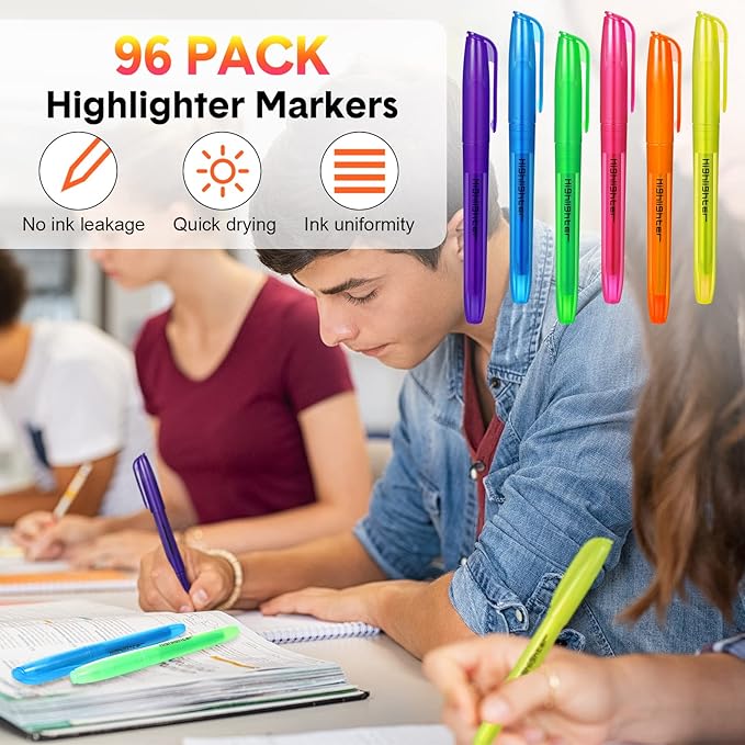 Thenshop 96 Pcs Highlighter Assorted Colors Bulk Colorful Highlighter Markers Bulk Pack Chisel Tip Fluorescent Pens for Office Supplies