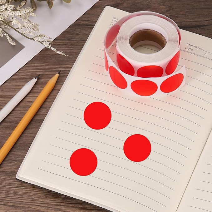 uxcell 500pcs Red Round Stickers Roll 1 Inch Self-Adhesive Stickers Coding Label Removable for DIY Crafts Homework, Office, Shop, Home, Classroom Marking