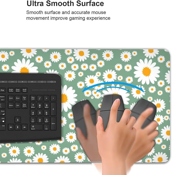 Extra Large Mouse Pads Daisy Flowers XXL Mousepad with Stitched Edges Spring Floral Print Non-Slip Rubber Base Computer Keyboard Pad Desk Mat for Home Office Desk Decor, 35.4" X 15.7"