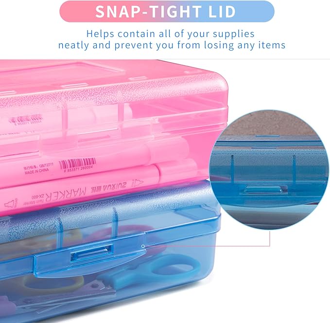 Sooez 3 Pack Pencil Case, Large Hard Pencil Box Bulk, Clear Crayon Box Marker Pen Organizer, Plastic Storage Container with Snap Lid, Art Craft Organizer Back to School Supplies, Colorful