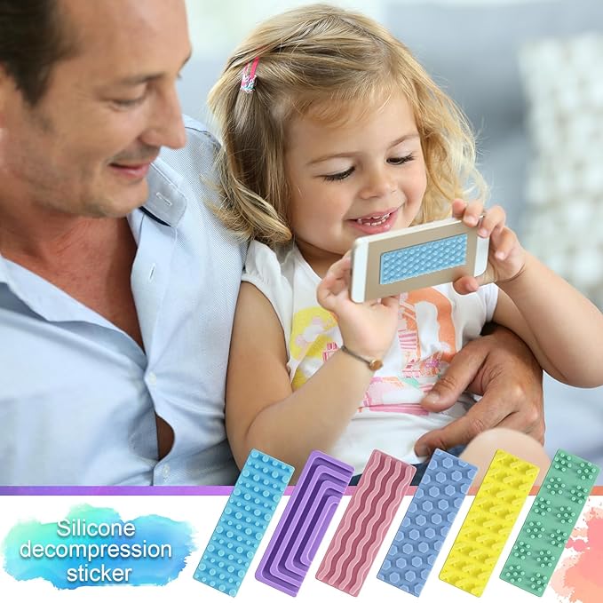 Ireer 12 Pcs Textured Sensory Stickers Silicone Desk Fidget Decals Thick Mental Health Stickers Strips Different Textured Calm Decals Stress Anxiety Relief Items for Adult Autism Adhd Desk Office Gift