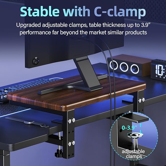 3 in 1 Clamp on Desk Extension & Monitor Shelf,16.5" Desktop Organizer, Adjustable Height Heavy Duty Desk Shelf Organizer for Gaming,Printer Stand,Computer Monitor and Laptop Riser,Office Accessories